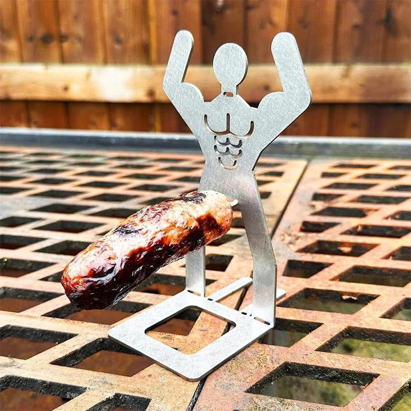 Fun Sausage Grill BBQ 304 Stainless Steel Barbecue Label Hot Dog Grill Outdoor Camping Picnic Grill Muscle Man Sausage Holder
