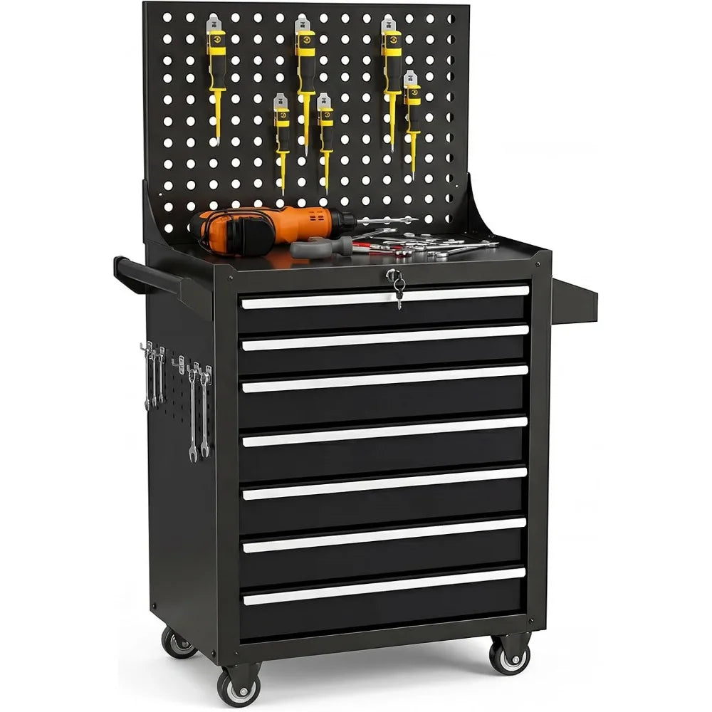Rolling 7-Drawer Tool Chest: Locking Metal, Sliding Drawers for Workshop Storage (Assembly Needed)