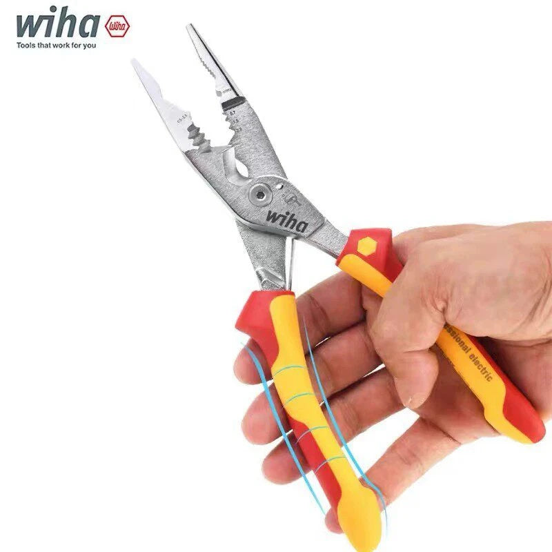 Wiha 45489 Professional Multifunctional Long Nose Pliers with Ergonomic Handle for Electrical Work & Industrial Repair