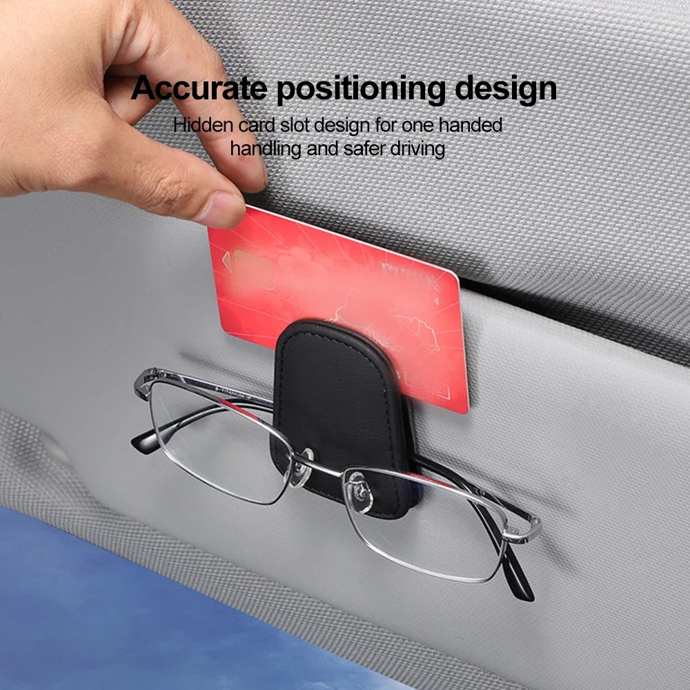 Universal Car Sun Visor Eyeglass Hanger Clip PU Leather Magnetic Glasses Holder Multi-Function Storage Auto Interior Accessories
