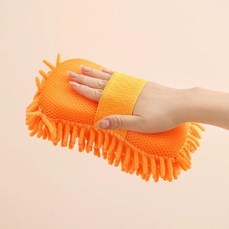 1x Microfiber Chenille Car Wash Sponge and Scrubbing Pad - Scratch-Free Cleaning Tool for Auto Detailing