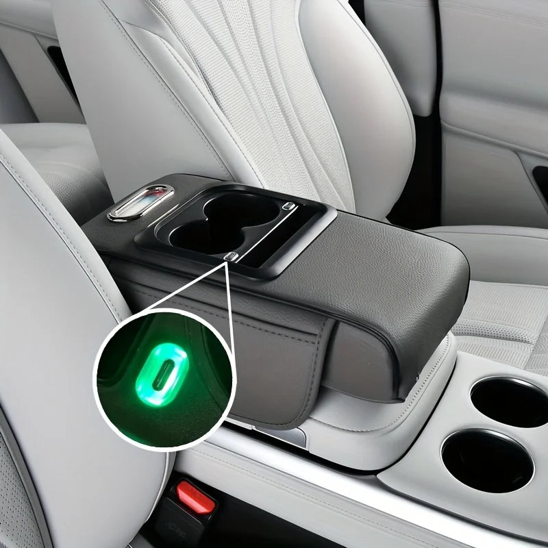 Dual Type-C Ports with Lighted Sockets, Universal Integrated Multifunctional Car Center Armrest Box, Includes Adapter and Tissue Holder