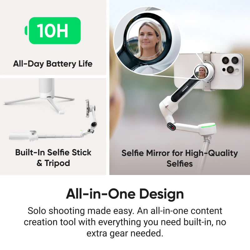 Insta360 Flow 2 Pro - Foldable AI Phone Gimbal, Tracked in 200+ Apps with Apple DockKit, Original，Multi-Person Tracking