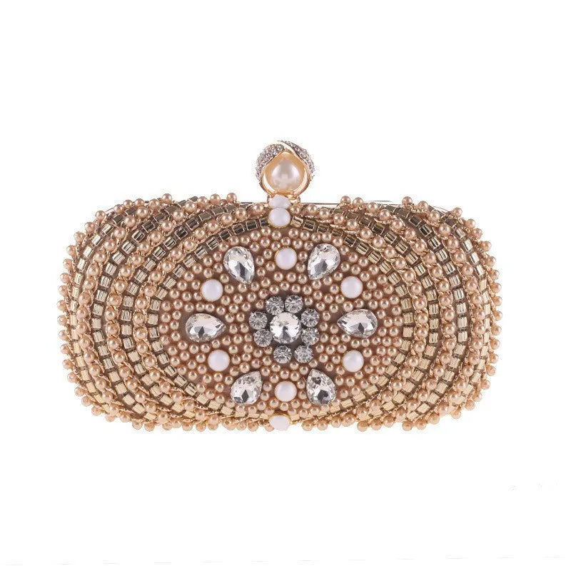 Charming fashion womens dinner bag large capacity European and American heavy industry Pearl evening bag girl