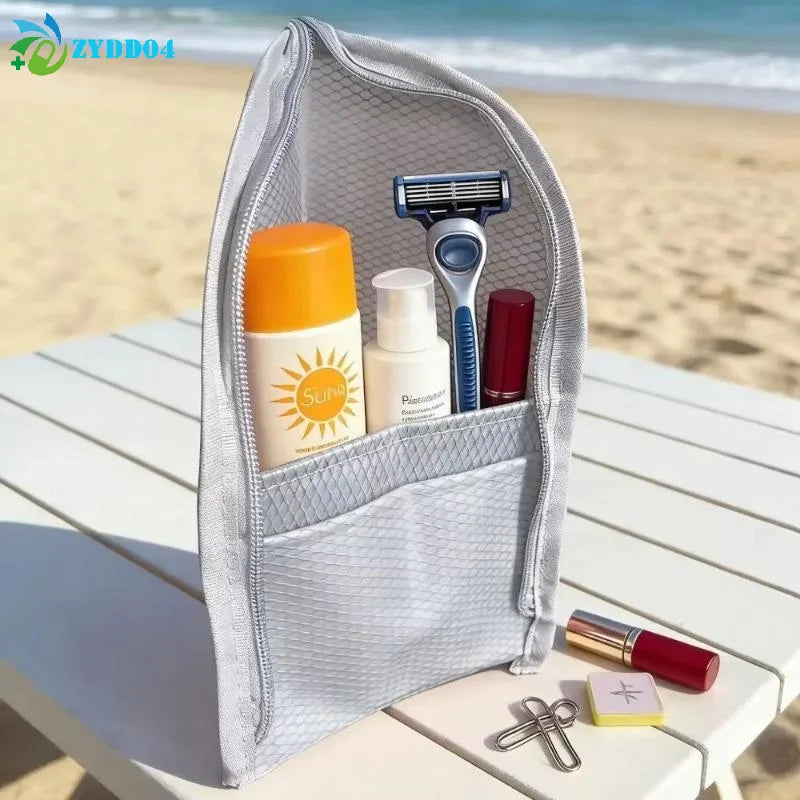 ●Large Capacity PVC Cosmetic Bag Waterproof Space Saving Toothbrush Toiletry Pouch Zipper Closure Vertical Design