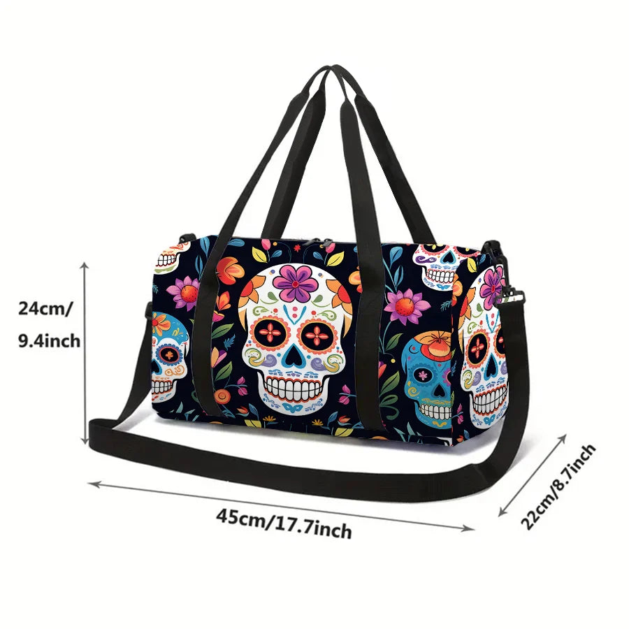 Colorful Skull Large Capacity Travel Duffels Bag for Boy/Girl Children Best Gift 2D Flat Cartoon Leisure Fitness Bag