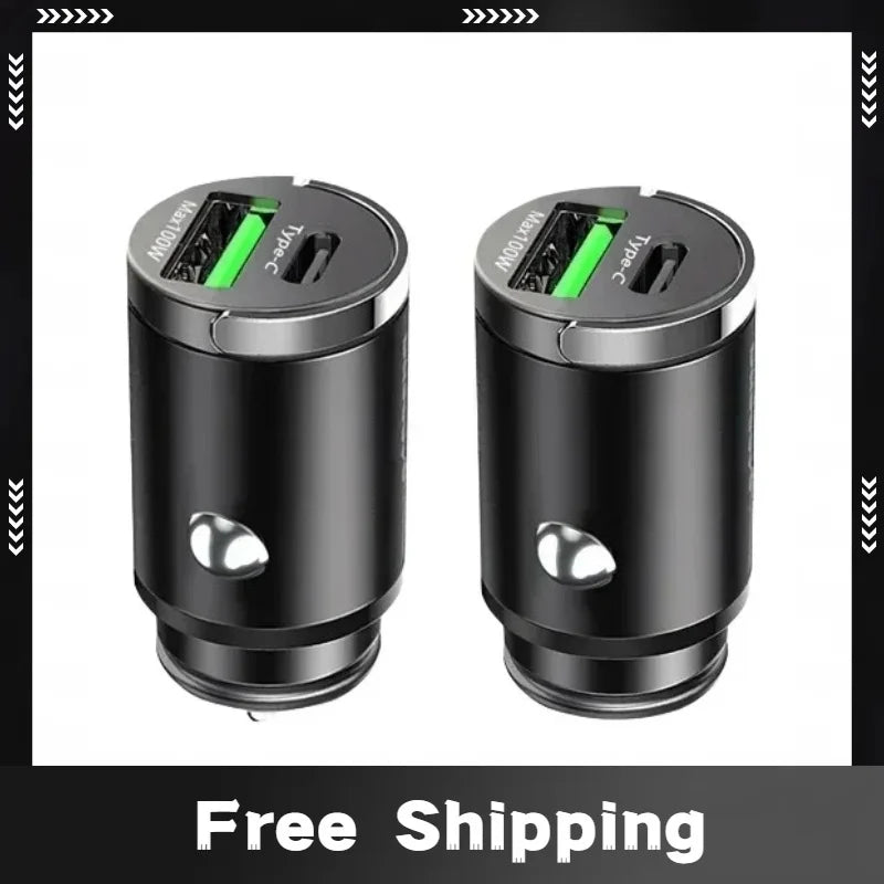 New Mini 100W Car Charger Type C Dual USB Fast Charging iphone 15 pro max Samsung Huawei Xiaomi Socket Cigarette Lighter Charger