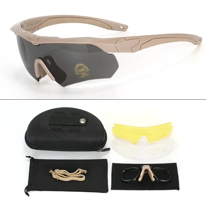 Tactical Windproof Shockproof Goggles 3 HD Interchangeable Lenses for Airsoft Motocross Mountaineering Outdoor Eye Safety Gear