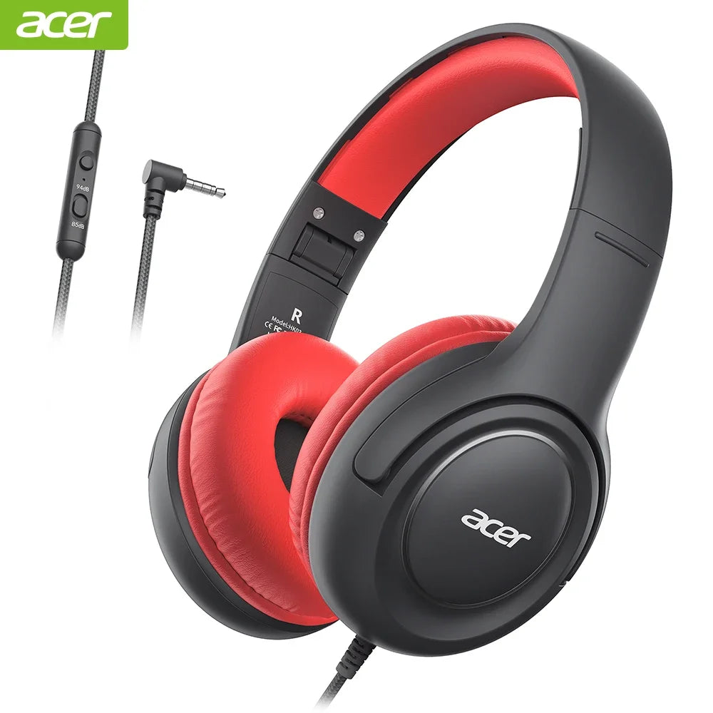 Acer Kids Headphones with Cord for School Over-Ear 85/94dB Volume Limiter 3.5mm Jack Foldable Stereo Headset for Toddlers