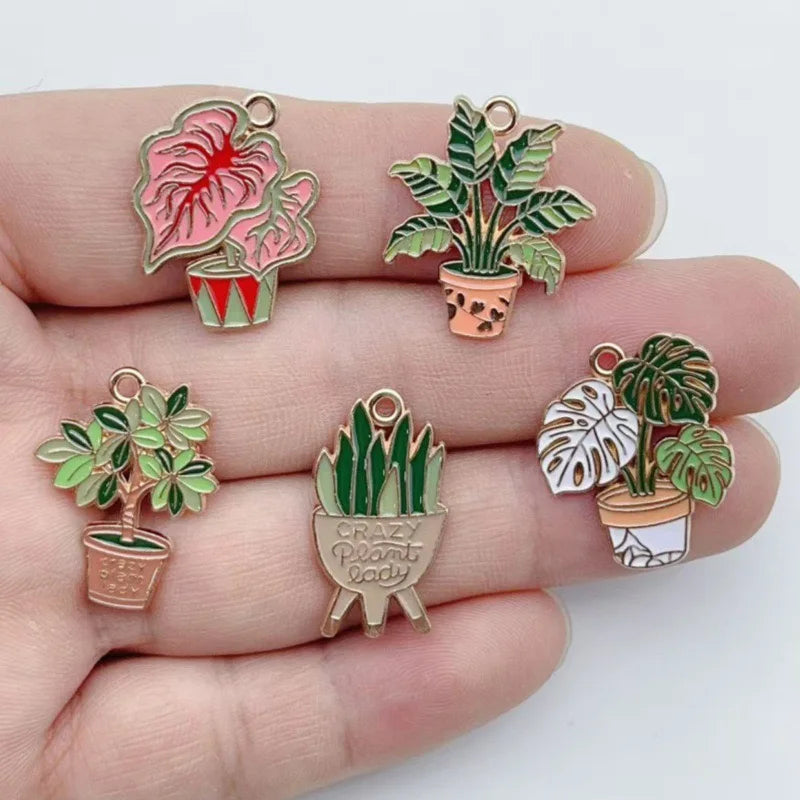 10pcs Women's Potted Plants Enamel Pendant Alloy Pendant DIY Earrings Necklace Jewelry
