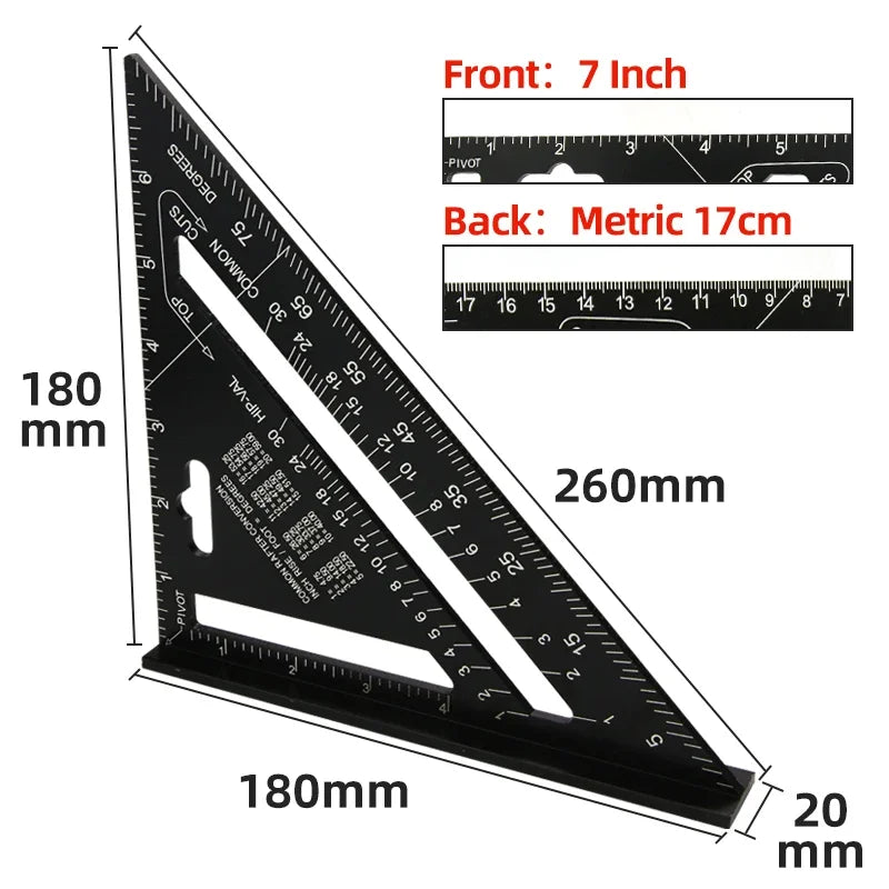 Triangle Ruler 7Inch carpenter Square Ruler Aluminium Alloy Angle Measurement Woodworking Set Squares Gauges Triangular Rule