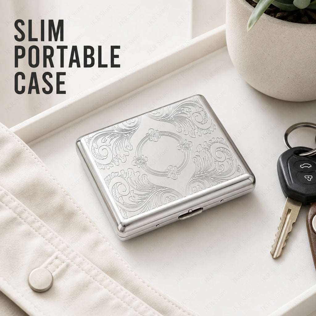 Portable Stainless Steel Cigarette Case Metal Embossed Holder Pocket Storage Box for Smoking Accessories Daily Use