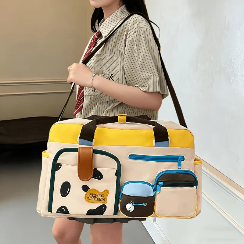 Large Capacity Color Block Travel Duffel Bag,Portable Overnight Duffel Bag,Sport Fitness Tote Bag