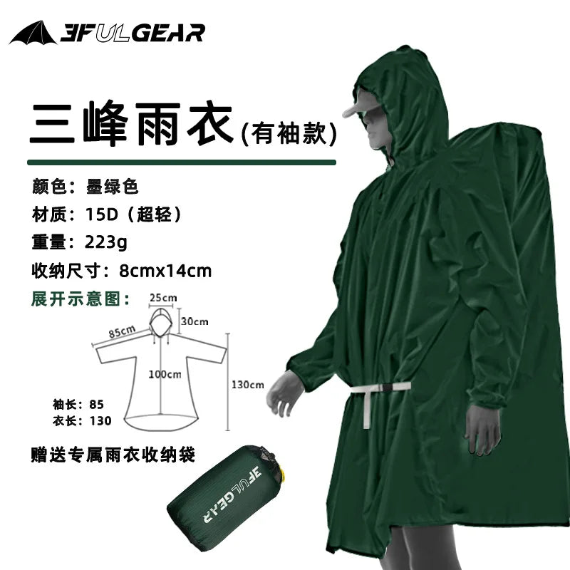 3F UL GEAR Sleeve Raincoat Outdoor Ultralight 15D/20D/220T Nylon Rain Jacket Waterproof Cycling Hiking Jackets Poncho Raincoat