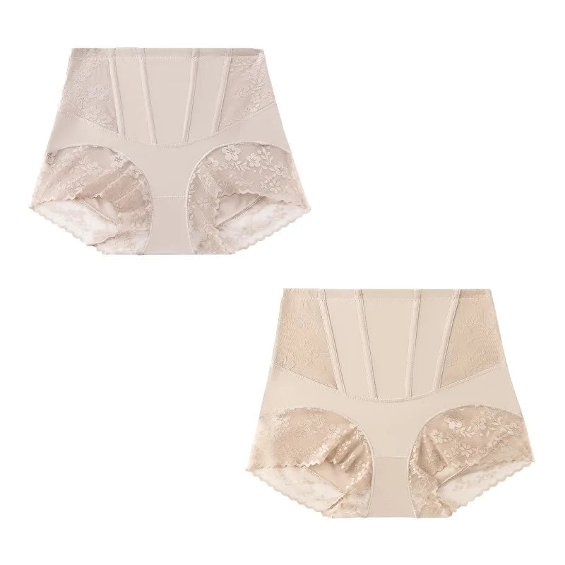 BZEL 2PCS Women's Shaper Panties High-Waist Lace Sexy Lingerie Shapewear for Women Wrap The Hips Briefs Fishbone Waist Slimming