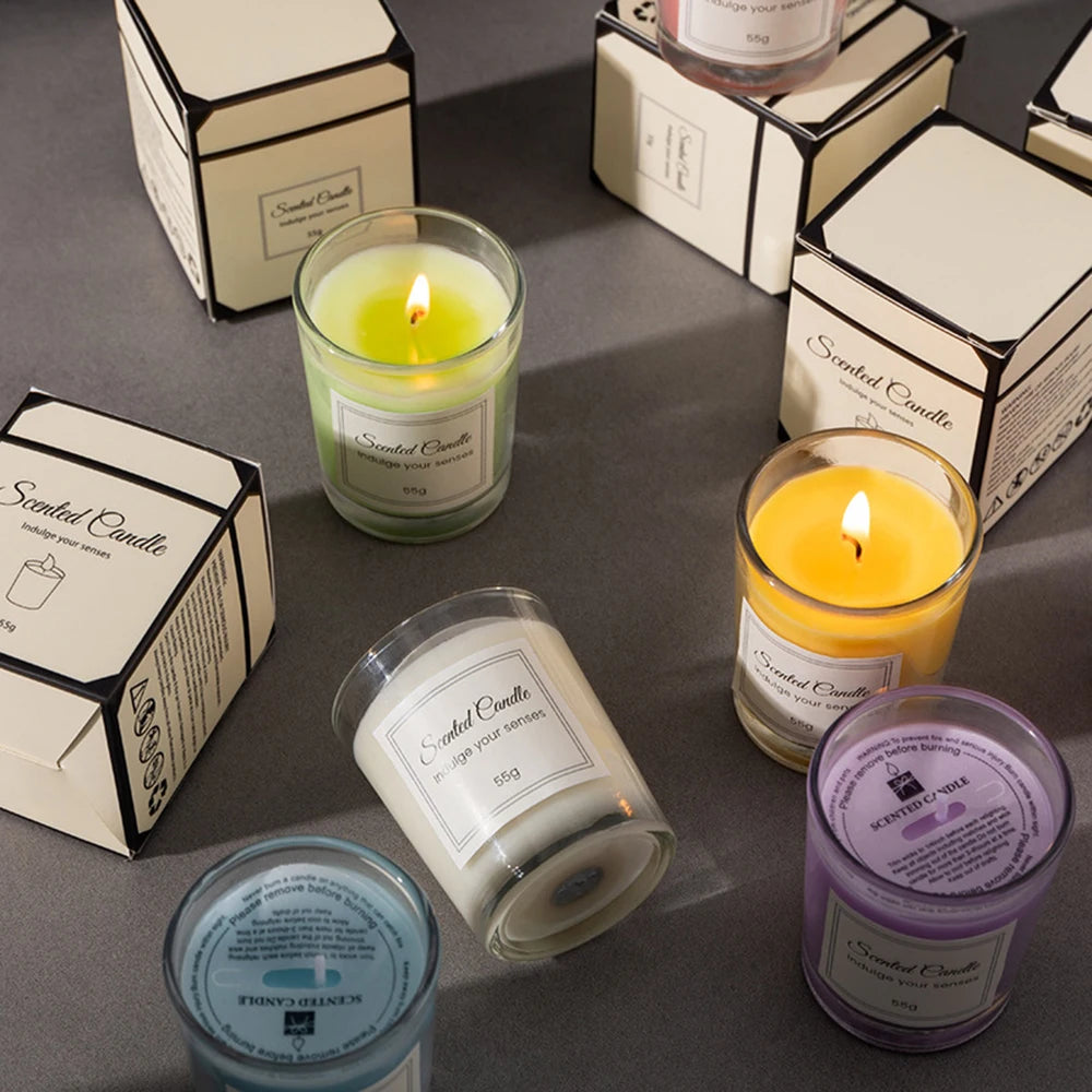 1pcs Premium Aromatherapy Candle Gift Box Comes with Glass Cup Smokeless Soy Wax Aromatherapy Candle Day Christmas Valentine’s