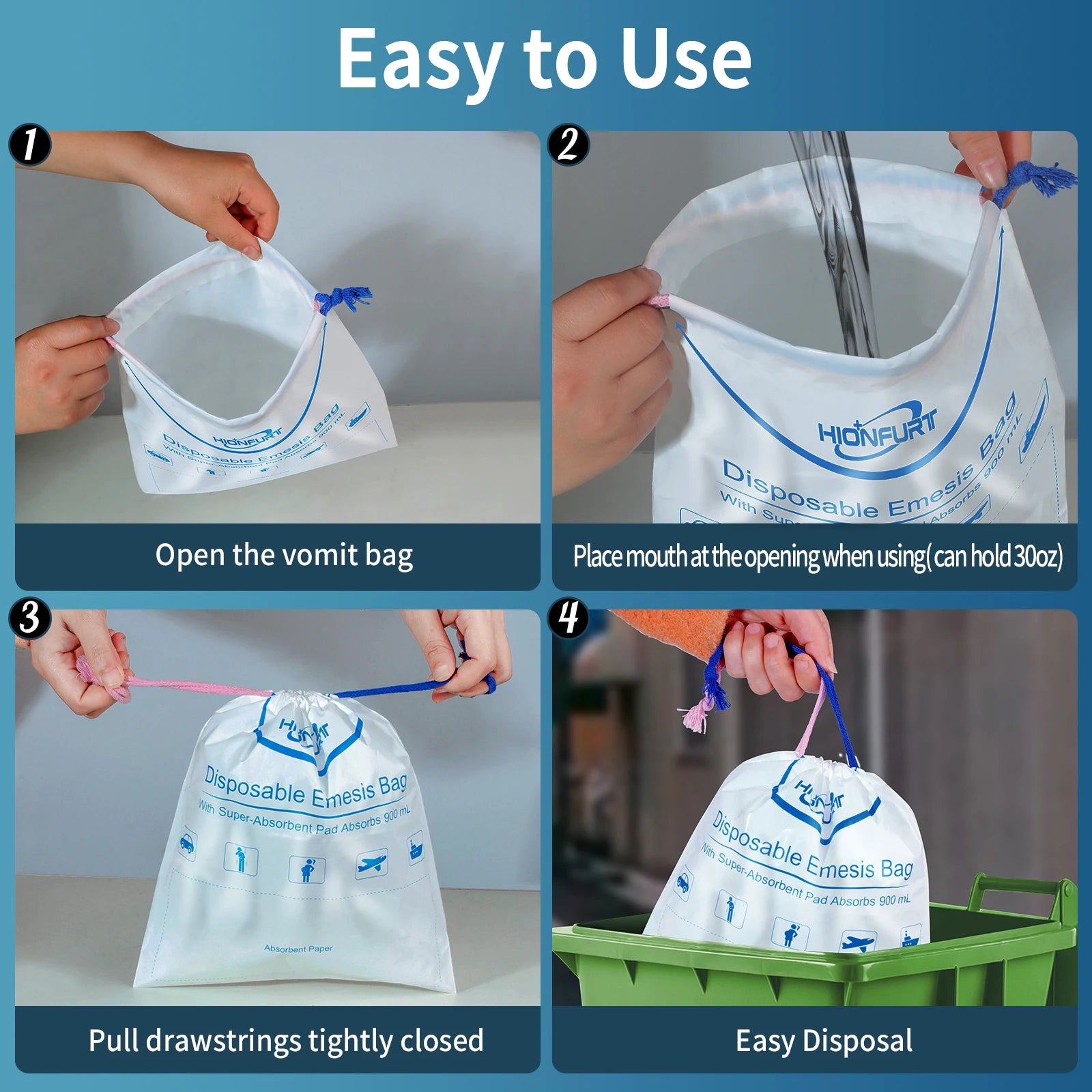 12/26Pcs Leak-Proof Gel Vomit Bags, 900ml Absorbable for Travel, Cars, Pregnancy