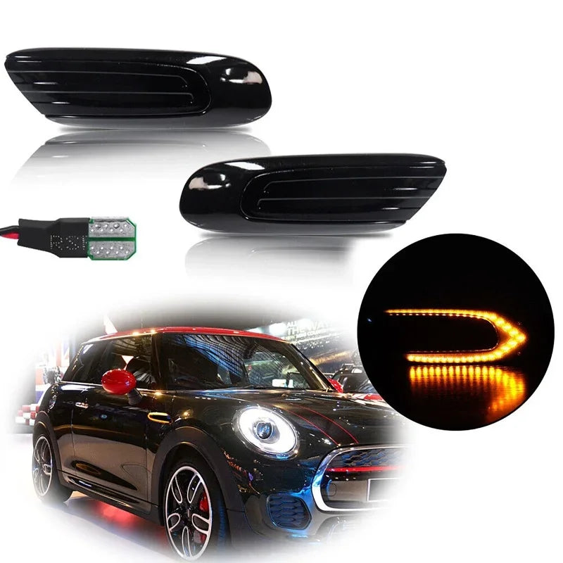1Pair Smoked Shell Amber LED Dynamic Flowing Side Marker Light Turn Signal Lights for Mini Cooper F55 F56 F57 2014-2017