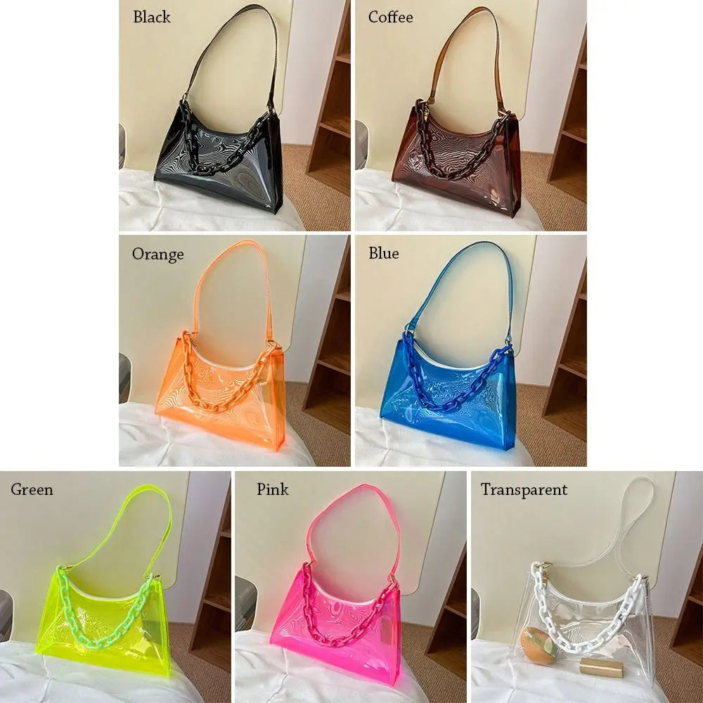 Fashion Ladies Jelly Bags PVC Clear Bag Underarm Bags Casual Women Summer Handbags Purse Cell Phone Shoulder Bag
