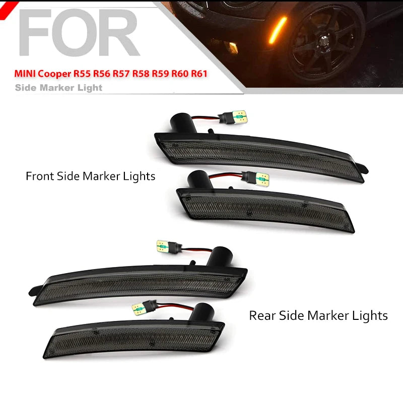 For Mini Cooper R55 R56 R57 R58 R59 R60 R61 Smoked Lens LED Side Marker Lamp Amber Front Red Rear Side Fender Lights