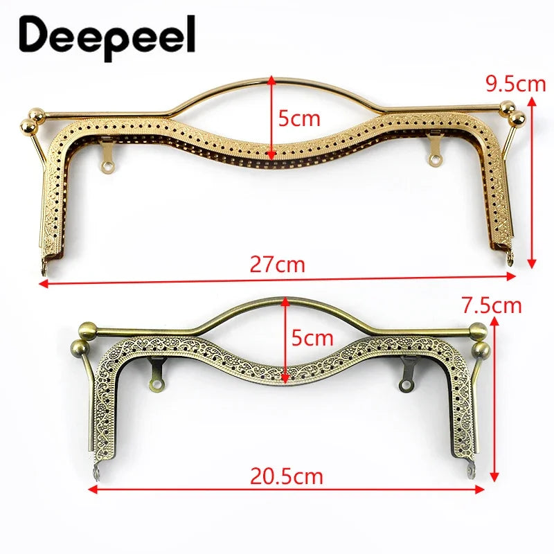 1/2Pcs Deepeel 20.5/27cm Metal Wallet Frame Embossed Hand Pull Parts Purse Bag Handle Kiss Clasp Lock DIY Hardware Accessories