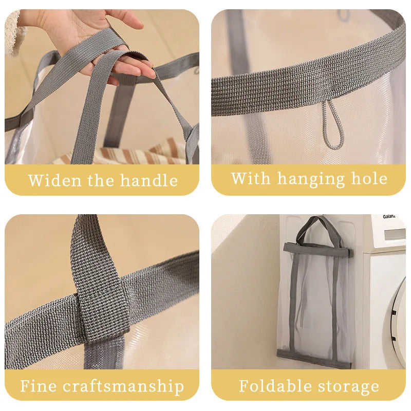 Mesh Laundry Basket Nylon With Handle Breathable Folding Portable Dirty Clothes Underwear Organizer Bags Large Capacity Storage