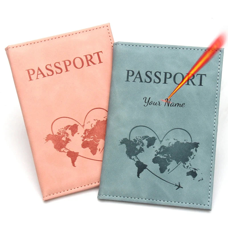 Laser Engarving Name Passport Cover Travel Wallet Pu Case for Passports Passeport Personnalisé Names Number