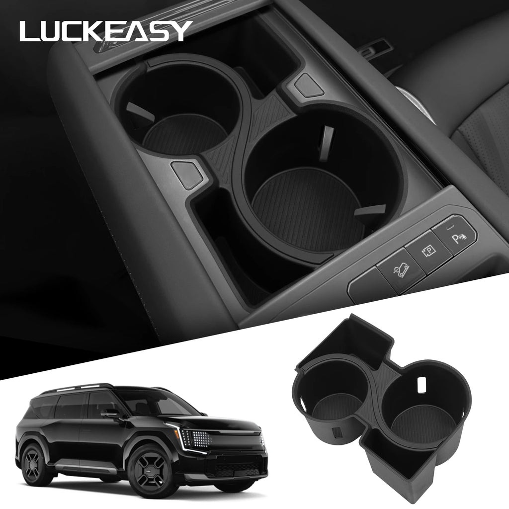 LUCKEASY for Kia EV9 2024-2025 Central Console Water Cup Holder Car Interior Accessories Drinks Holder Storage Case Only Fit LHD
