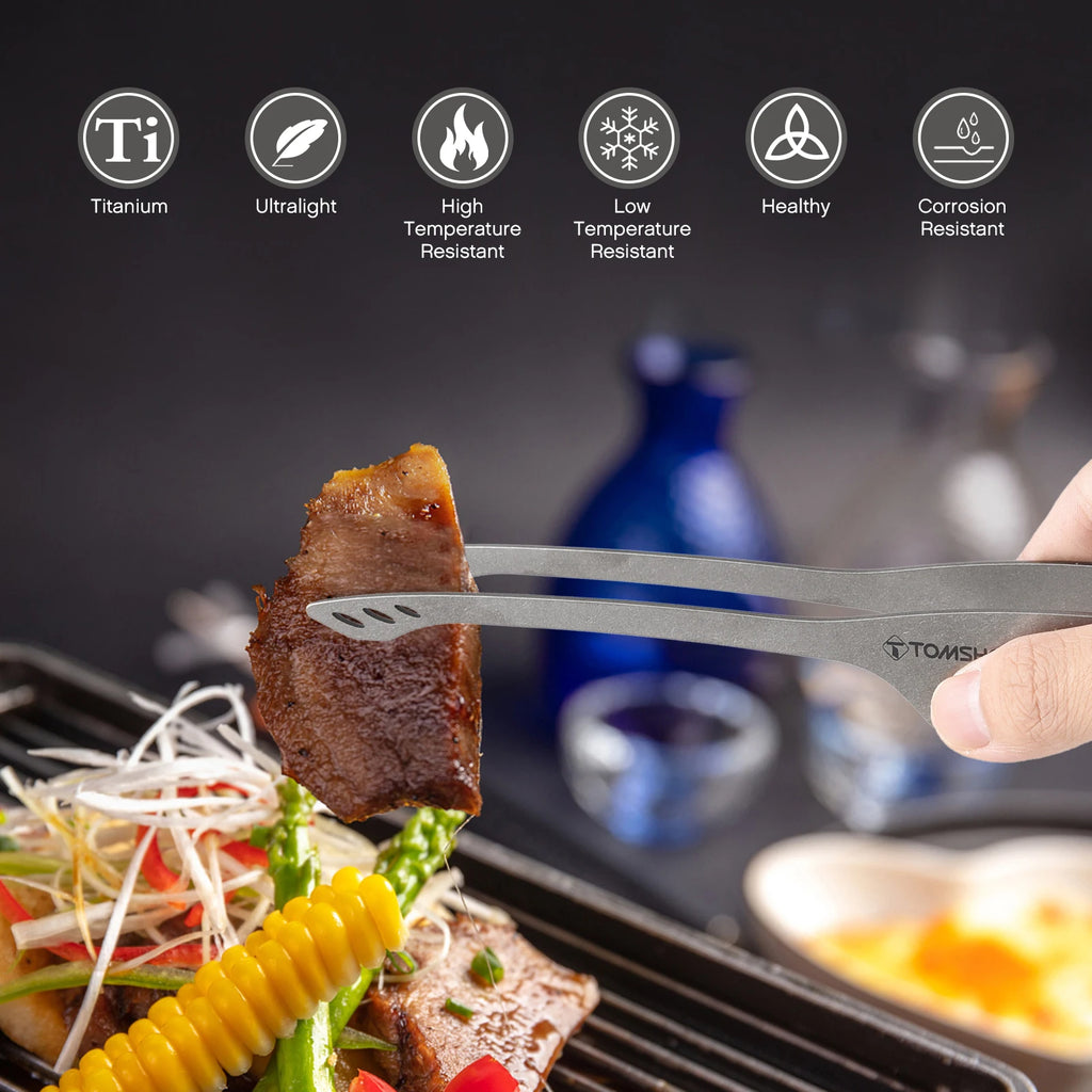 Tomshoo 9.2 Inch Lightweight Titanium Tongs BBQ Grill Tongs Clip Outdoor Camping Backpacking Hiking Cookware Camping Supplies
