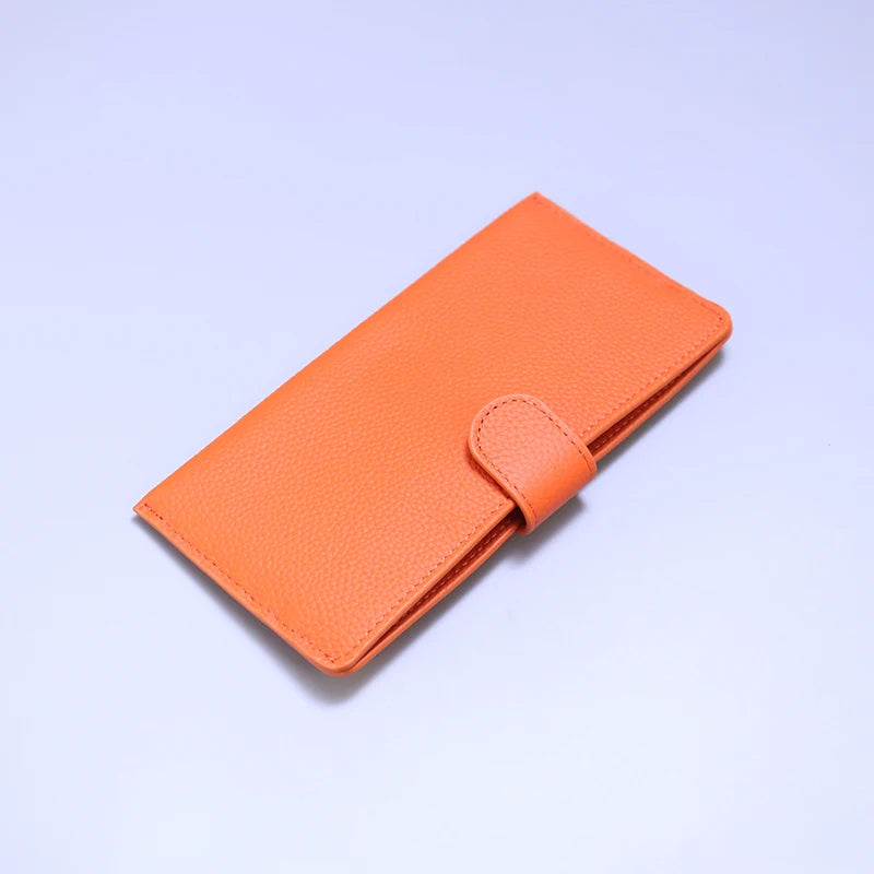 Genuine Leather Women Wallets Luxury Long Hasp Lychee Pattern Coin Purses Female Brand Solid Colors New Thin Clutch Phone Bag