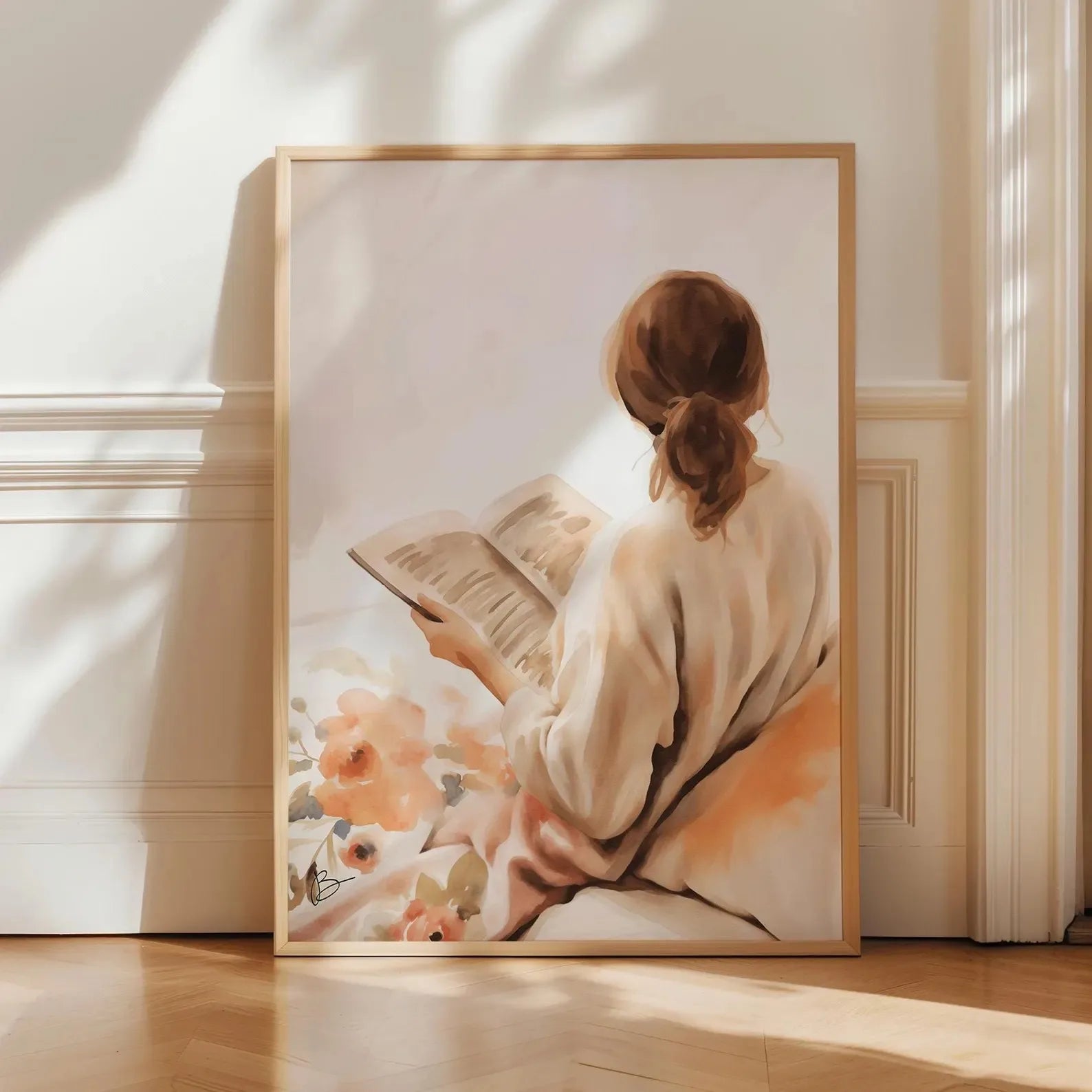 Green Abstract Figures Canvas Print with Flower Woman Minimalist Japandi Female Portrait Art Poster for Modern Living Room Decor
