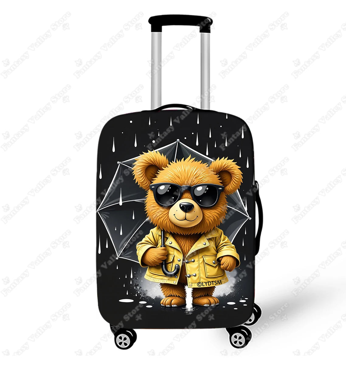 Watercolor Bear Print Luggage Covers for Travel Cartoon Animal Bear Wearing Raincoat Rolley Case Protective Suitcase Cover