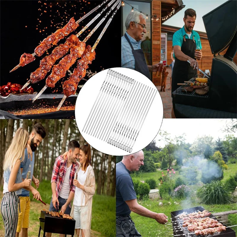 Stainless Steel Barbecue Skewer Reusable BBQ Skewers Kebab Iron Stick For Outdoor Camping Picnic Tools Cooking Tools