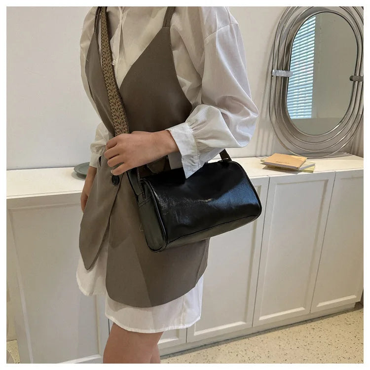 HOMEFISH Vintage Leather Boston Women Small Handbag and Purse Designer Crossbody Bag Female Casual Travel Pillow Shoulder Bag