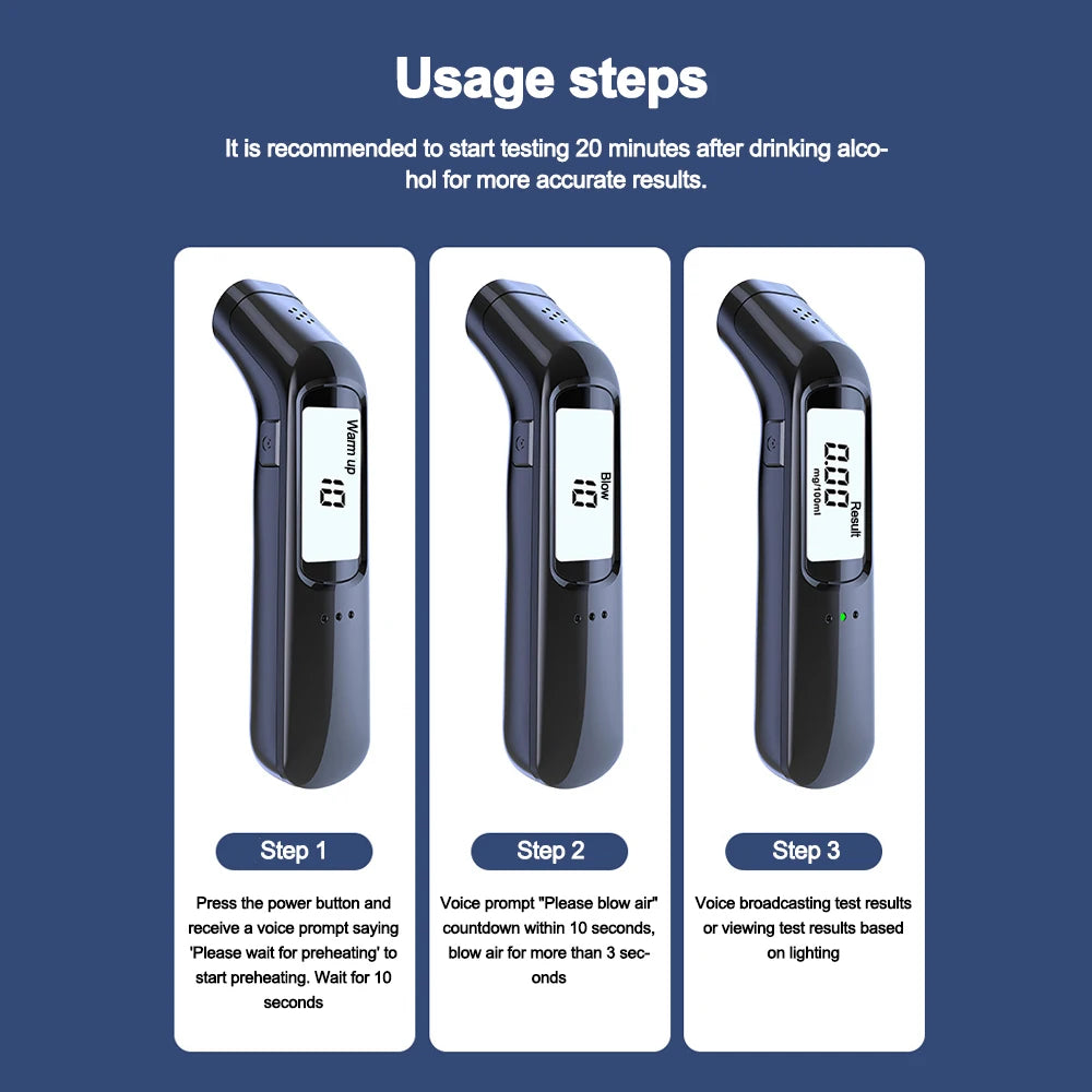 LCD Display Digital Alcohol Tester Professional Alcohol Detector Breath Rechargeable Breathalyzer Alcotester Drunk Driving Test