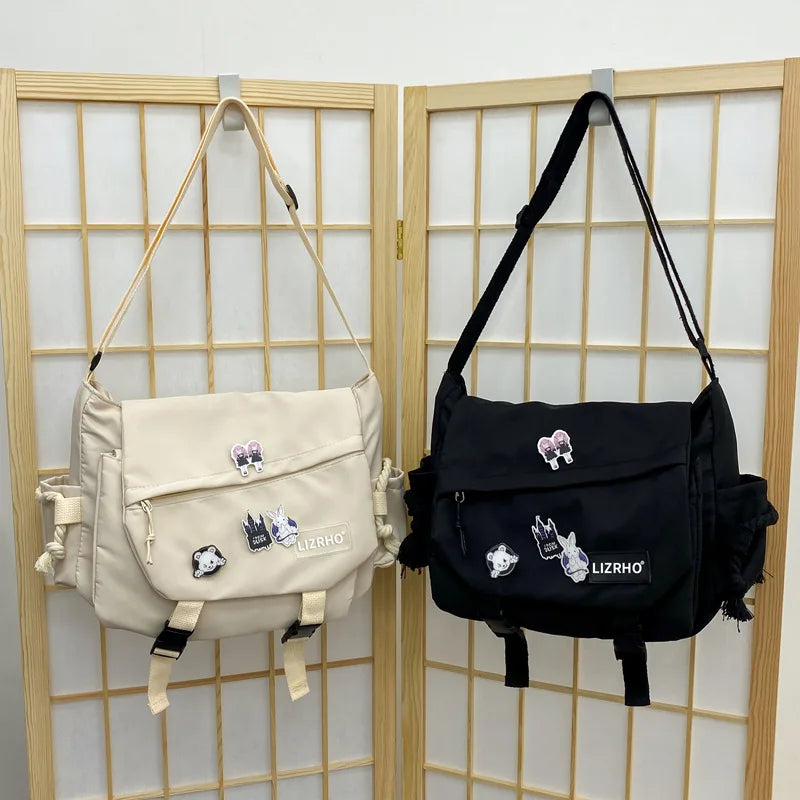 Women Nylon Handheld Shoulder Messenger Bag Versatile Large Capacity Crossbody Bag Retro Work Travel Postman Bag Youth Schoolbag