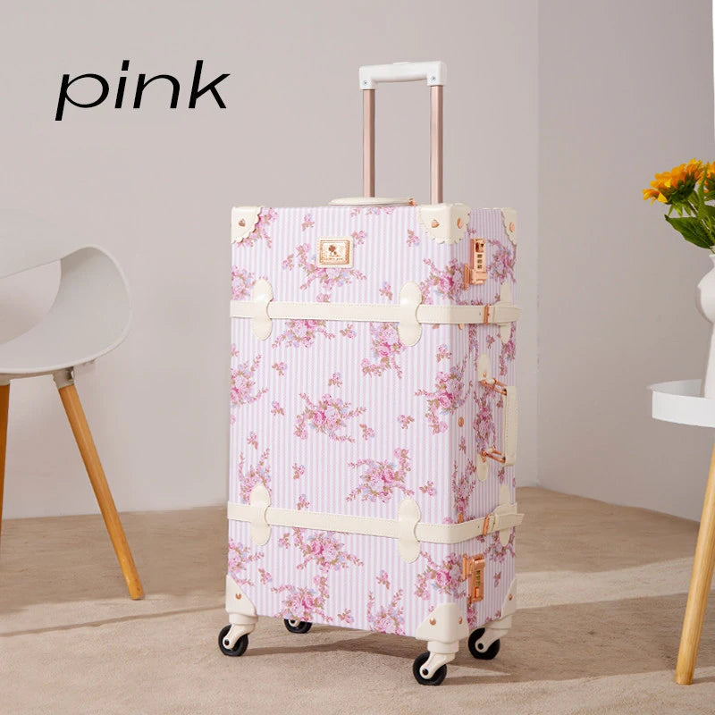 Fashion popular perfect Trolley Suitcase Women Flowers 20/22/24/26 inch stylish Rolling Luggage with handbag brand travel valise