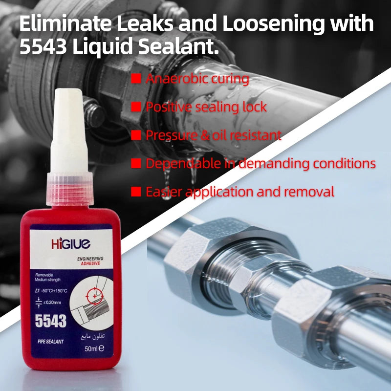 50ml 5543 Pipe Sealant, Liquid PTFE Tape, Thread Locker, Anaerobic Adhesive, Can Replace Mechanical Gaskets and Fasteners
