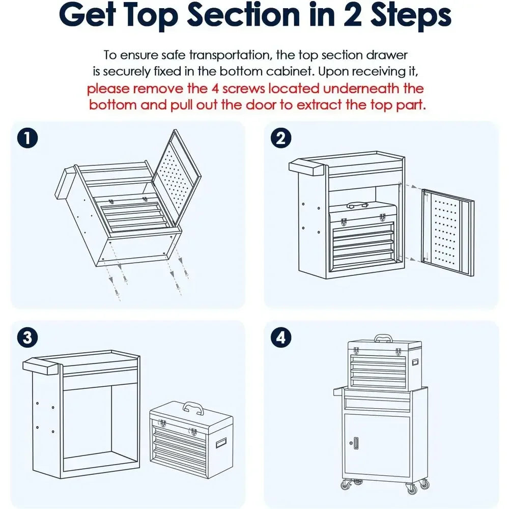 Portable 5-Drawer Metal Tool Chest with Wheels, Lockable Storage Cabinet for Workshop and Garage (Blue)