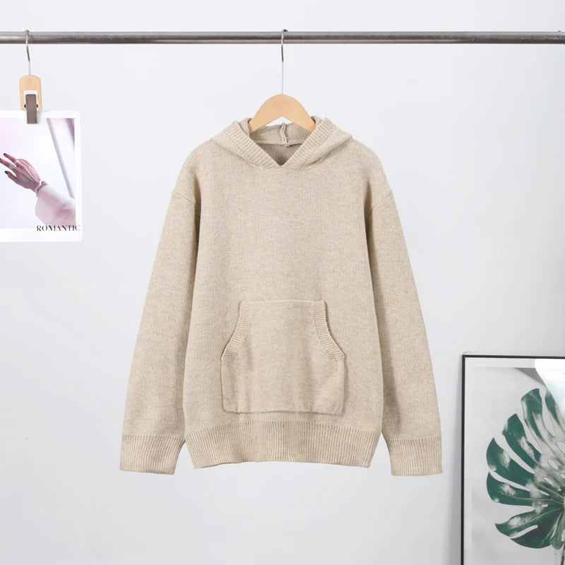 Green Sweater Knitted Women Hooded Casual Long Sleeve Solid Loose Woman Pocket Pullover Jumper 2026 Spring Female Sweaters Top
