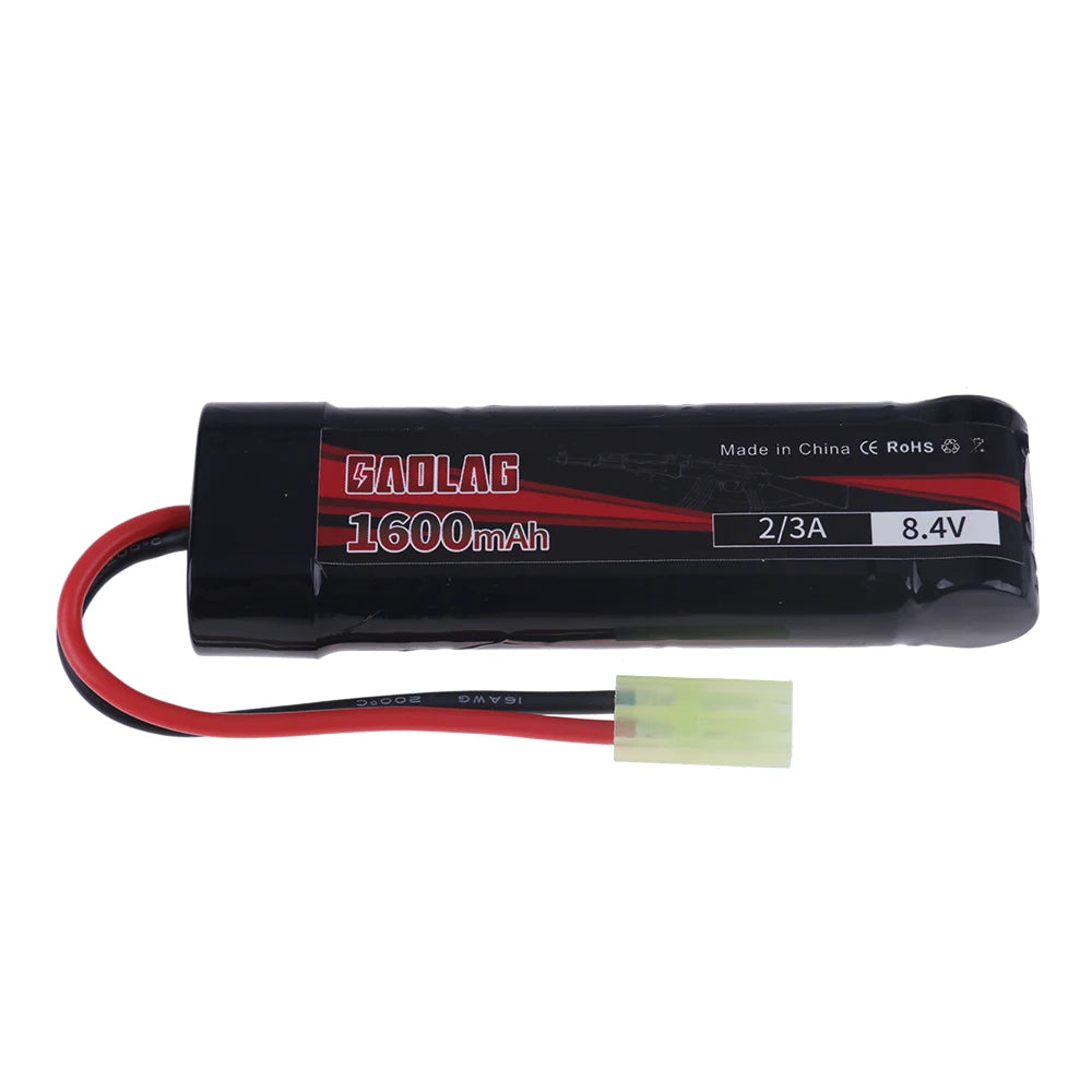 Airsoft Battery 7S 2/3A 8.4V 1600mAh NiMH Flat Battery Pack with Mini Tamiya Connector for MP5, Scar, M249, M240B, M60 Guns