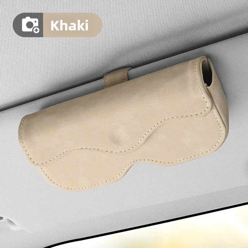 Suede Leather Car Eyeglass Case Automatic Closing Non-slip Auto Sun Visor Glasses Holder Magnetic Multi-functional Eyewear Clips