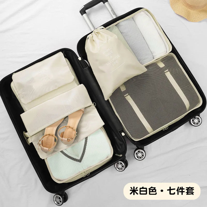 7Pcs Multi-color Travel Packing Cubes Set Luggage Organizer for Clothes Shoes Cosmetics - Space Saving for Home & Hotel Use