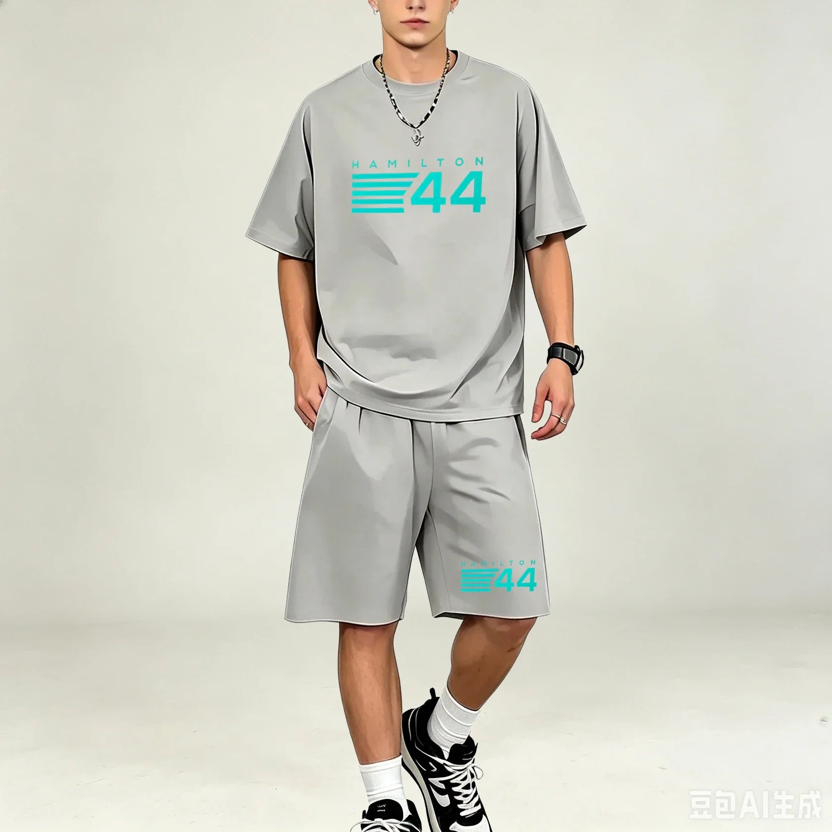 Hot‑selling Elastic‑Fabric Men T‑Shirt Set O‑Neck Short‑sleeve Tee And Casual Pocket‑Shorts Sets  TShirts Sets Athleisure Outfit