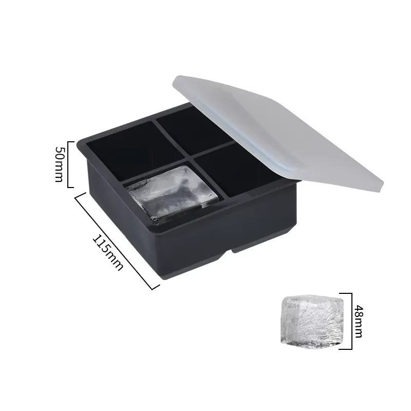 Large Ice Cube Tray Silicone Ice Cubes Mold Easy Release Whiskey Ice Tray With Lid Stackable Square Ice Mold For Cocktails Juice