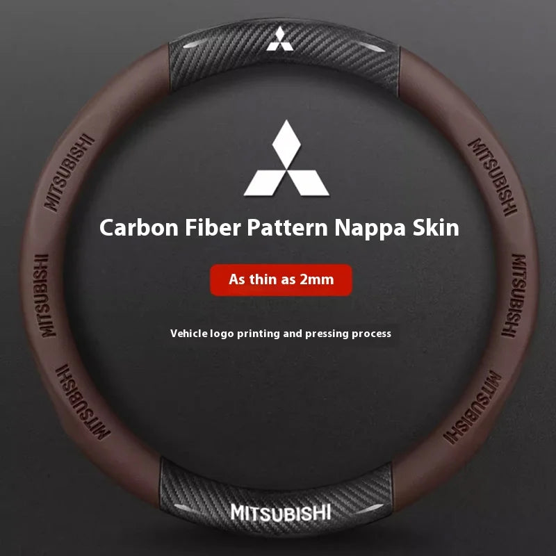 For Mitsubishi Outlander Pajero Asx Colt Lancer EX Evolution L200 Triton RALLIART Car Carbon Fiber Leather Steering Wheel Cover