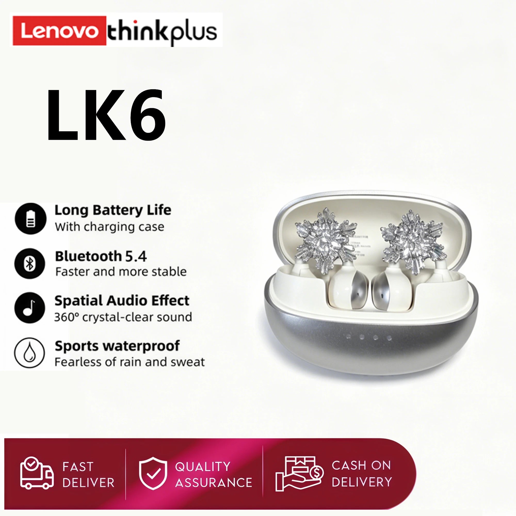 Original Lenovo LK6 Wireless Bluetooth Sports Earphones Ear Clip HD Stereo Headsets HIFI Music Noise Reduction Gaming Earbuds