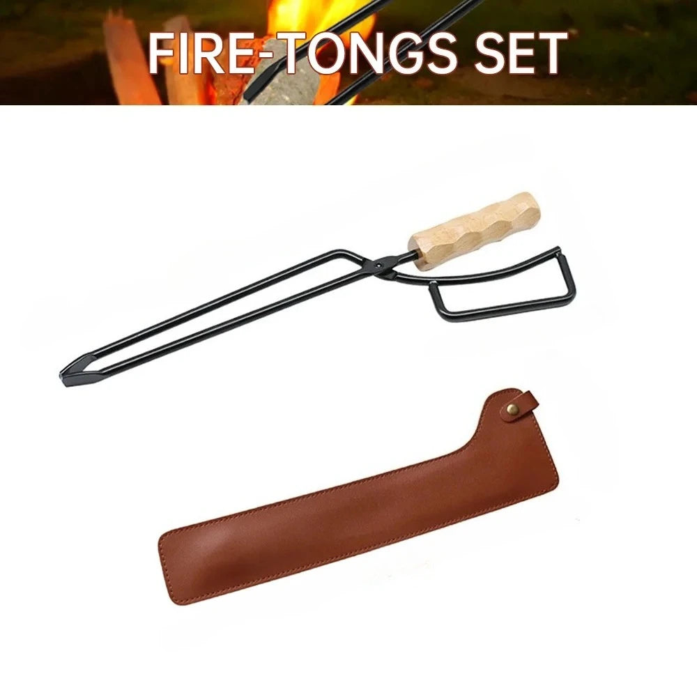 Fire Tong Charcoal Clip Metal Wooden Barbecue FireTongs Heat-resistant Carbon Picking Clip Outdoor Picnic Fireplace Clamp