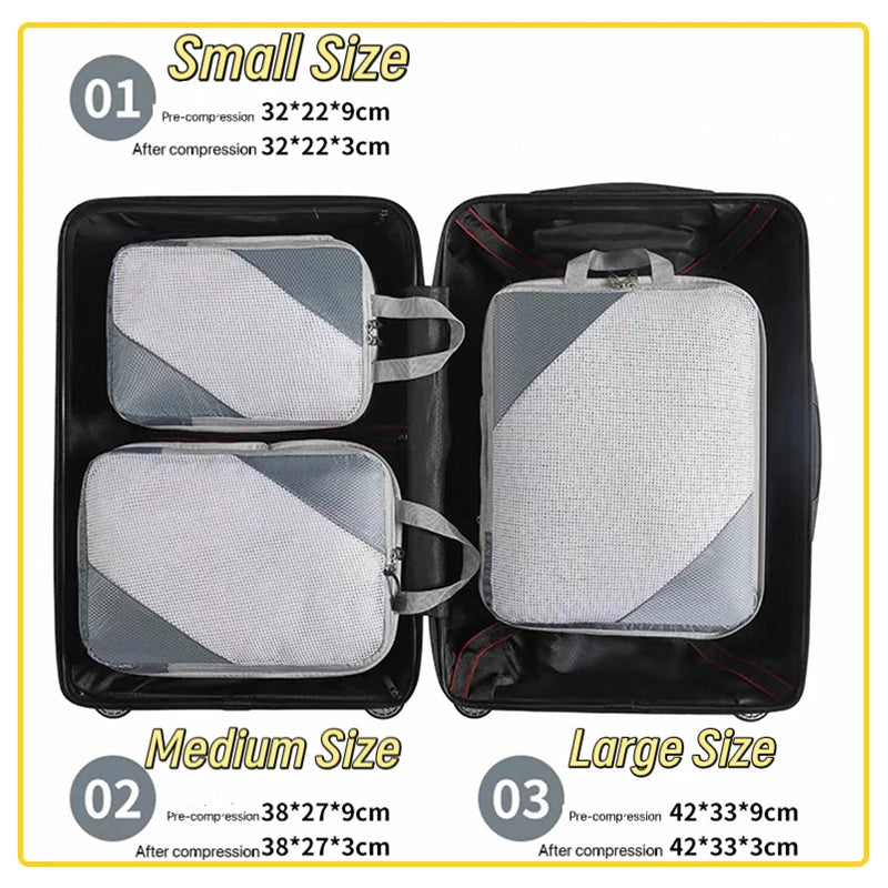 6Pcs/Set Travel Compression Packing Cubes Bag Portable Suitcase Clothes Organizers Compression Bag Luggage Storage Cases Drawer
