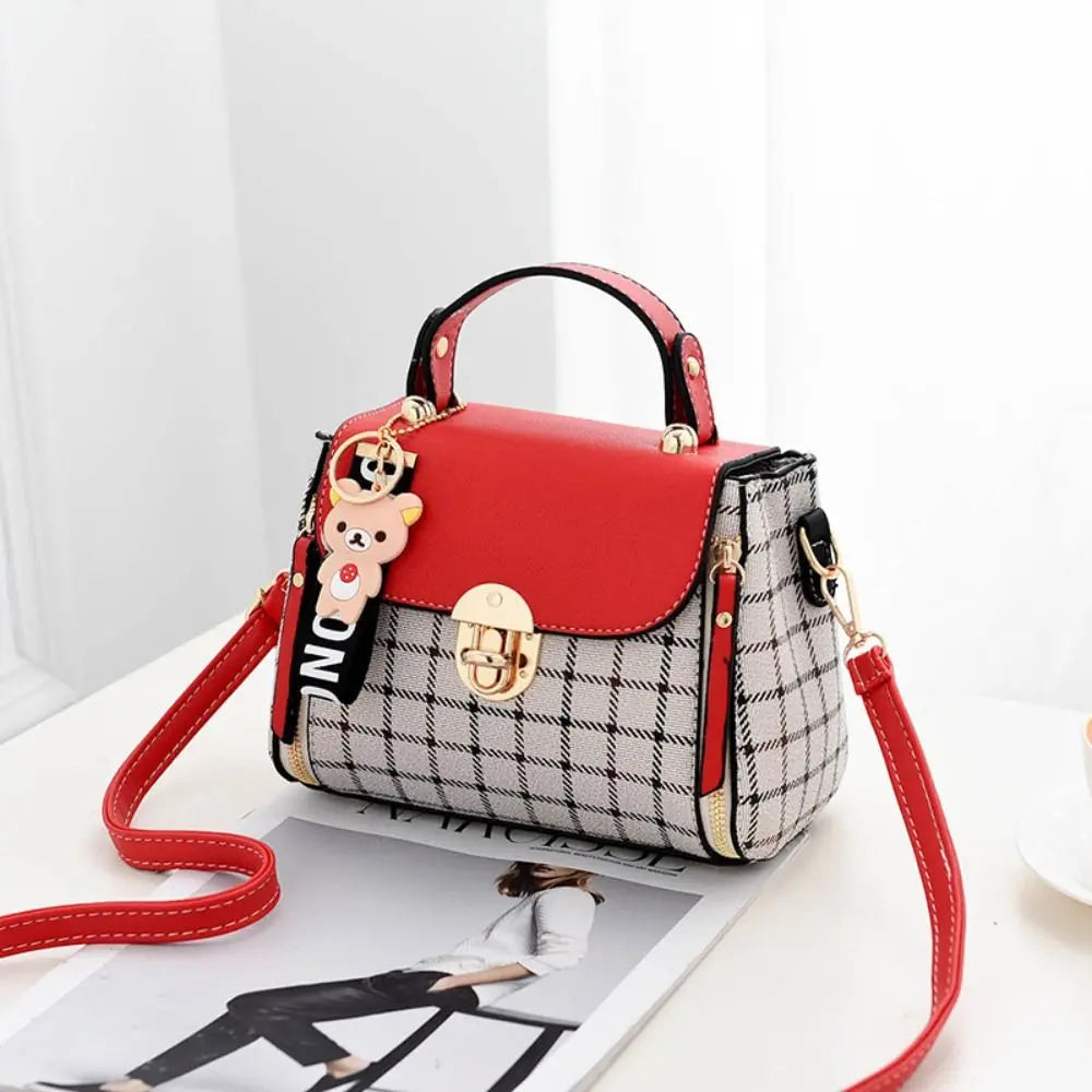 New PU Leather Shoulder Bags Plaid Pattern Buckle Handbags Flap Messenger Bag Women